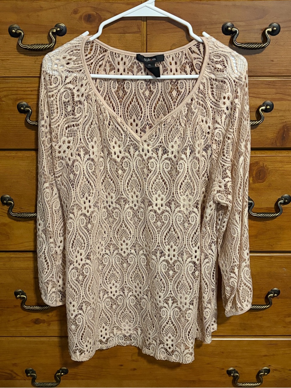 Style & Co. Women's Pale Pink Lace V-Neck Tunic